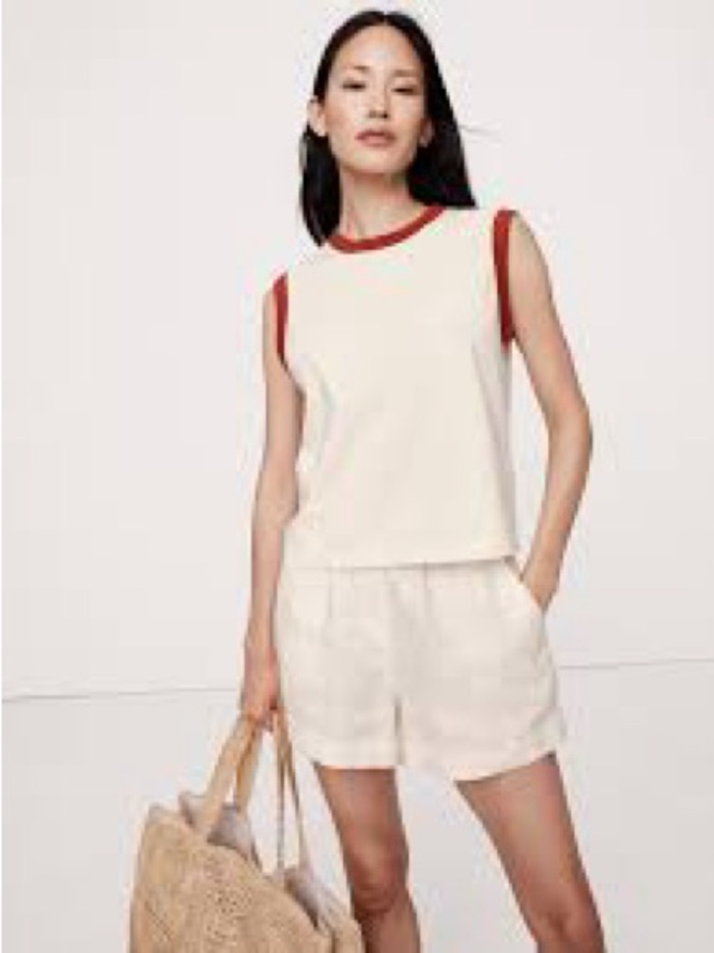 Banana Republic Loose Muscle Tank cream with Rust Trim Small NWT - Picture 3 of 3